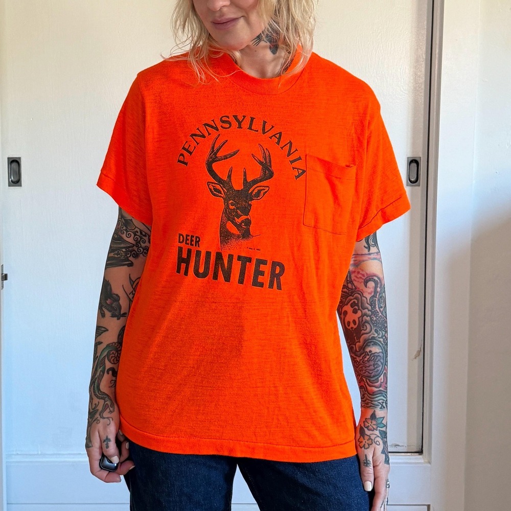 Vintage‎ 1980s Hunter orange Pennsylvania deer pocket shirt